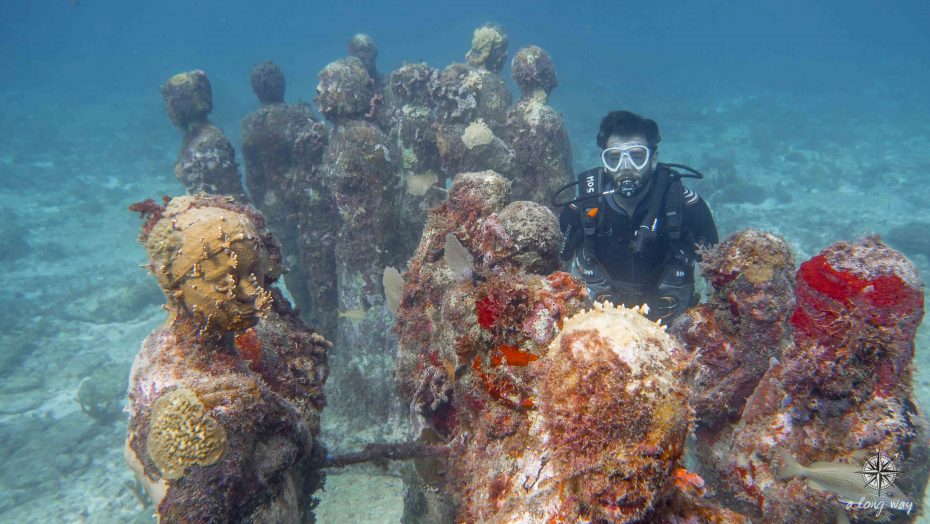 Michel in the underwater museum on Isla Mujeres
